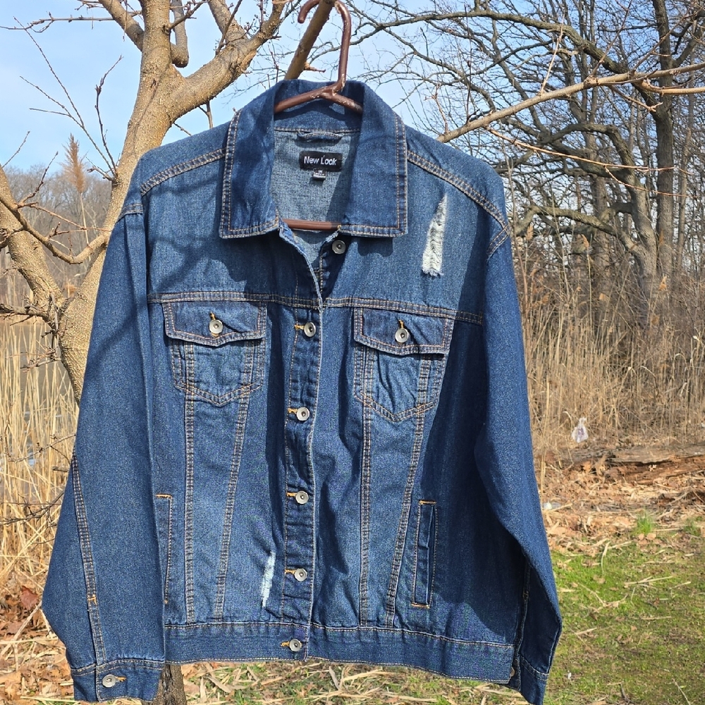 New Look Distressed Dark Blue Denim Jacket